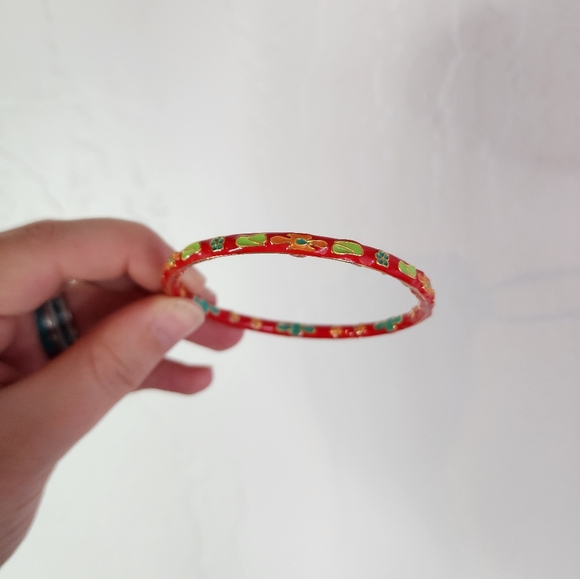 Vintage Red Cloisonne Bangle Bracelet - Picture 3 of 8